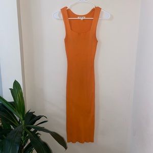Orange Ribbed Midi Dress